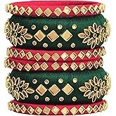 Aheli Beautiful Indian Wedding Wear Handmade Faux Stone Studded Velvet Bangle Set Chuda Bollywood Ethnic Fashion Jewelry Gift for Women