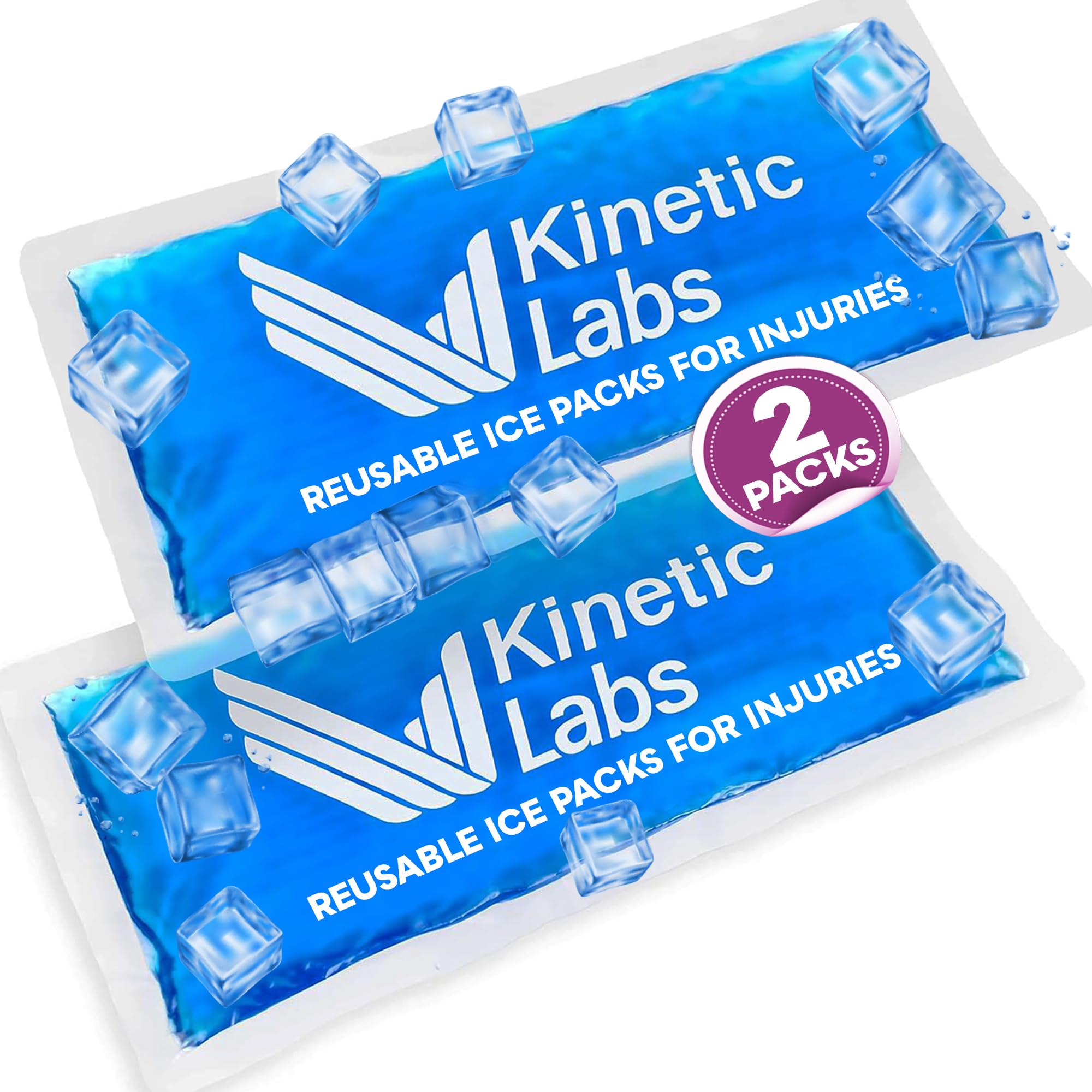 Photo 1 of Gel Ice Packs for Injuries Reusable (2 Pack) 9.5" x 4.5" – Gel Cold Soft Ice Pack by Kinetic Labs – Flexible & Soft Packs for Knee, Shoulder, Back (Regular)