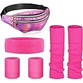 SATINIOR 80s Women Workout Outfit Neon Leg Warmer Headband Wristbands Fanny Pack Set 80s Accessories for Yoga Running