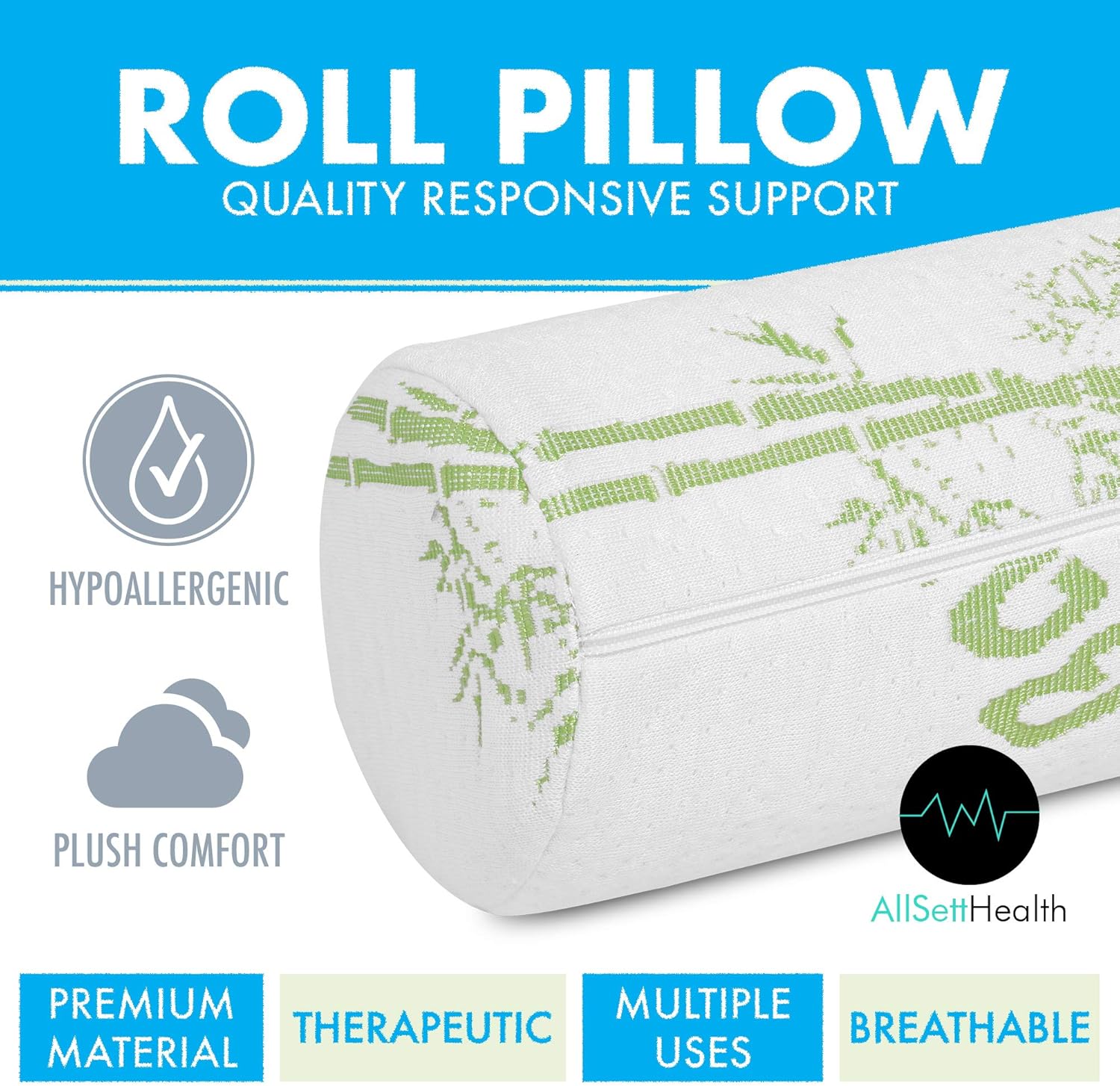 2 Pack Bamboo Cervical Neck Roll Memory Foam Pillow, Bolster Pillow, Round Neck Pillows Support for Sleeping | Bolster Pillow for Bed, Legs, Back and Yoga | 4 Inch Diameter x 17 Inches Long: Health & Personal Care