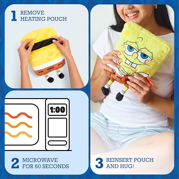 HAPPY HELPERS SPONGEBOB BY RELATABLE, THE COZY COMFORT THAT’S ANYTHING BUT BORING, GET RELIEF WITH THIS PLUSH HEATING PAD FOR PERIOD CRAMPS AND BODY PAIN, INCLUDES 1 MICROWAVABLE SPONGEBOB HEATING PAD