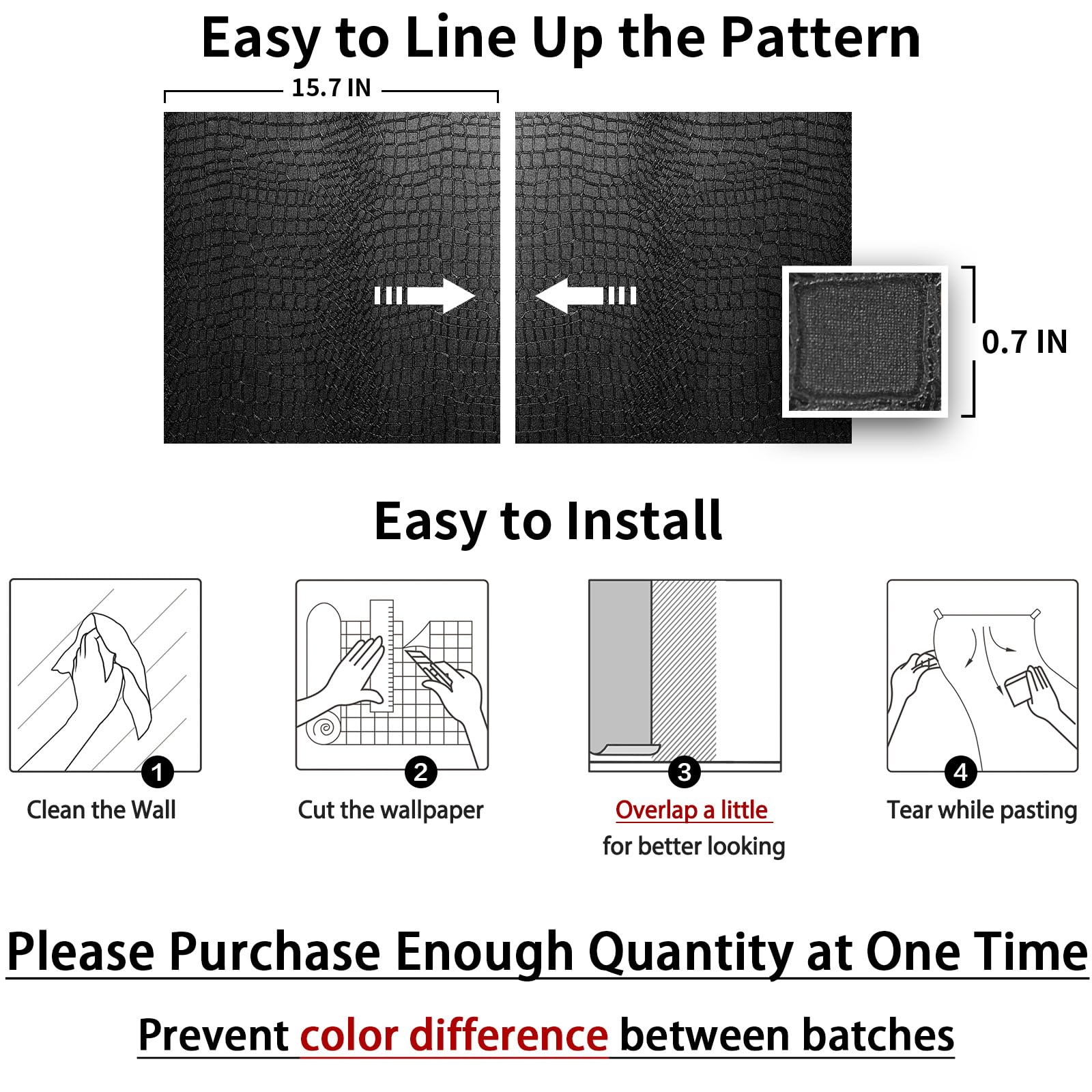 thumbnail interactive-video image 1 of Black Crocodile Texture Peel And Stick Wallpaper - 17.3x236 Inch Self Adhesive Removable Contact Paper 1 of 6
