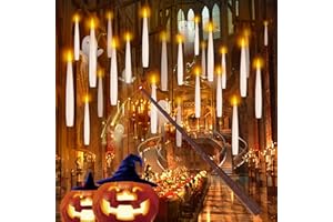 NURADA Floating Candles with Wand Remote Timer - 24 Pcs Magic LED Hanging Flameless Taper Candles Flickering Battery Operated for Halloween Birthday Theme Party Holiday Home Window Decor - White