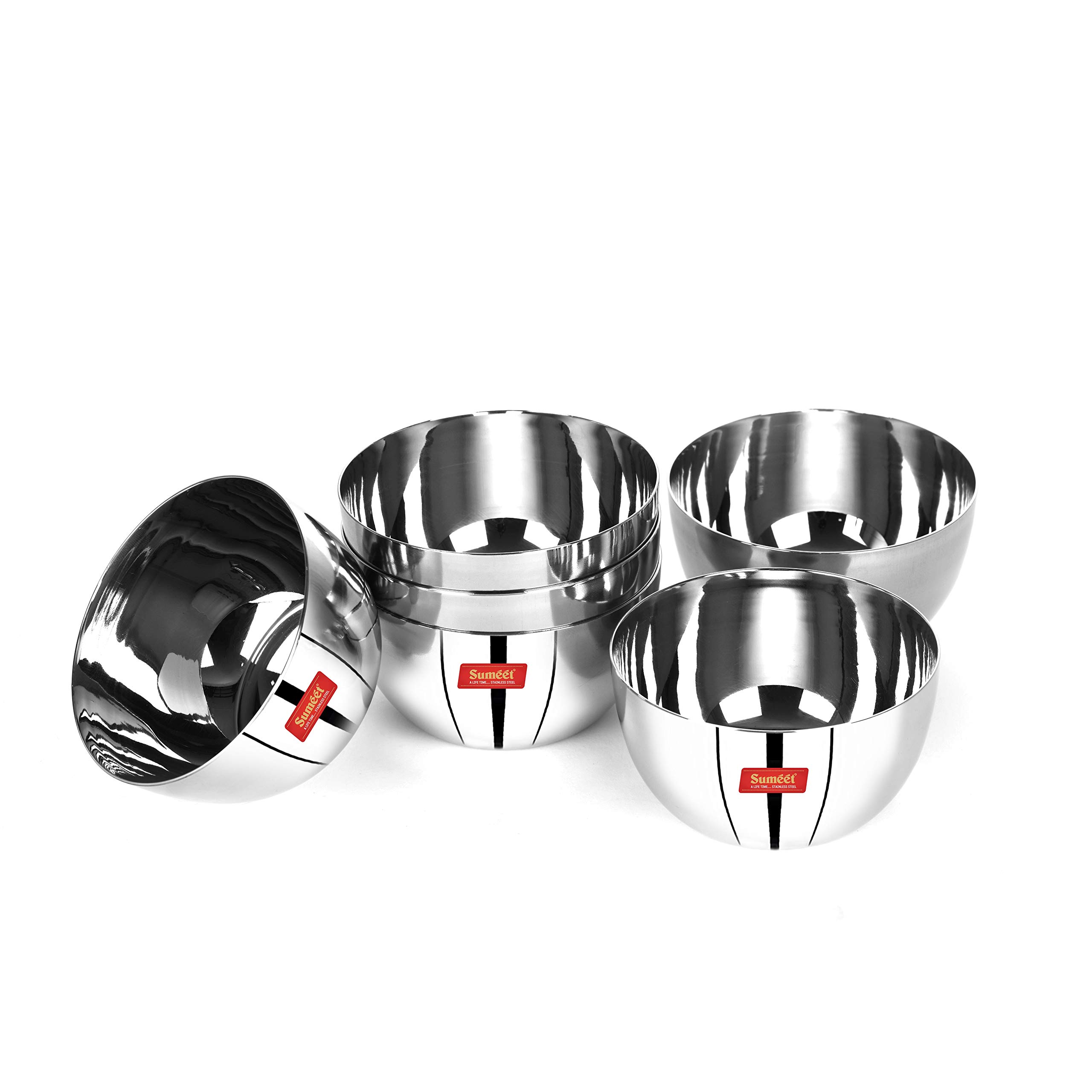 Sumeet Heavy Gauge Stainless Steel Big Size Apple Bowl/Wati/Katori with Mirror Finish – 9.8cm Dia, Set of 6pc, 300ML Each