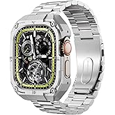 Businessl Stainless Steel Watch Case with Band Compatible with Apple Watch Series 11 10 46mm Band for Men,Metal Protective Bumper Cover iwatch Band with Strap,Silver