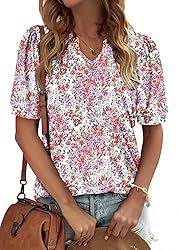 KISSMODA Women's Tunic Tops Casual V Neck Short