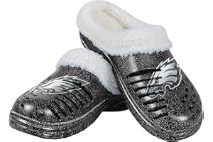 FOCO Women's NFL Team Logo Sherpa Lined Glitter Shoes Slipper Clogs