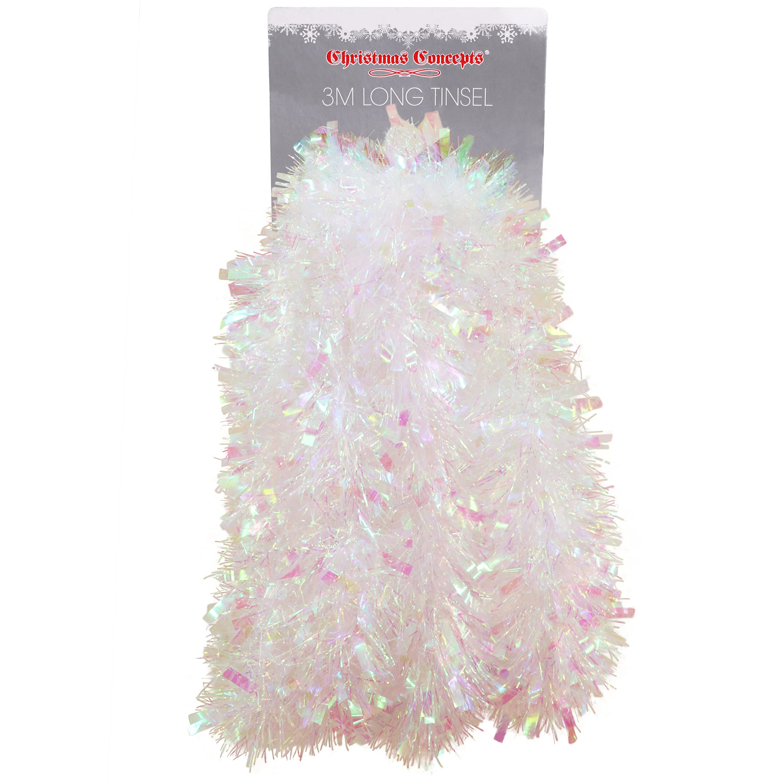 Christmas Concepts® 3m (9.8ft) Chunky/Fine Christmas Tinsel - Christmas Decoration Tinsel (Iridescent)