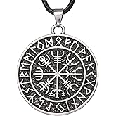 HAQUIL Viking Necklace, Runic Compass Vegvisir Pendant, Norse Jewelry Gift for Men