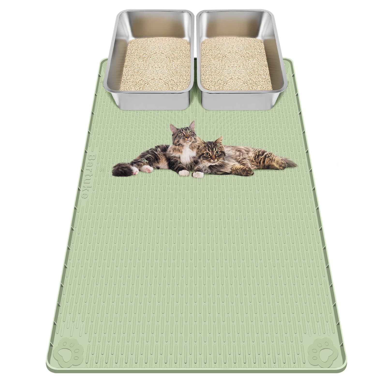 Photo 1 of Kalolary Cat Litter Mats, 40" x 28" Extra Large Silicone Cat Mat for Litter Box, Easy to Clean Kitty Litter Trapping Mat, Soft on Kitty Paws, Waterproof, Urine-Proof Kittys Litter Mats for Floor,Green