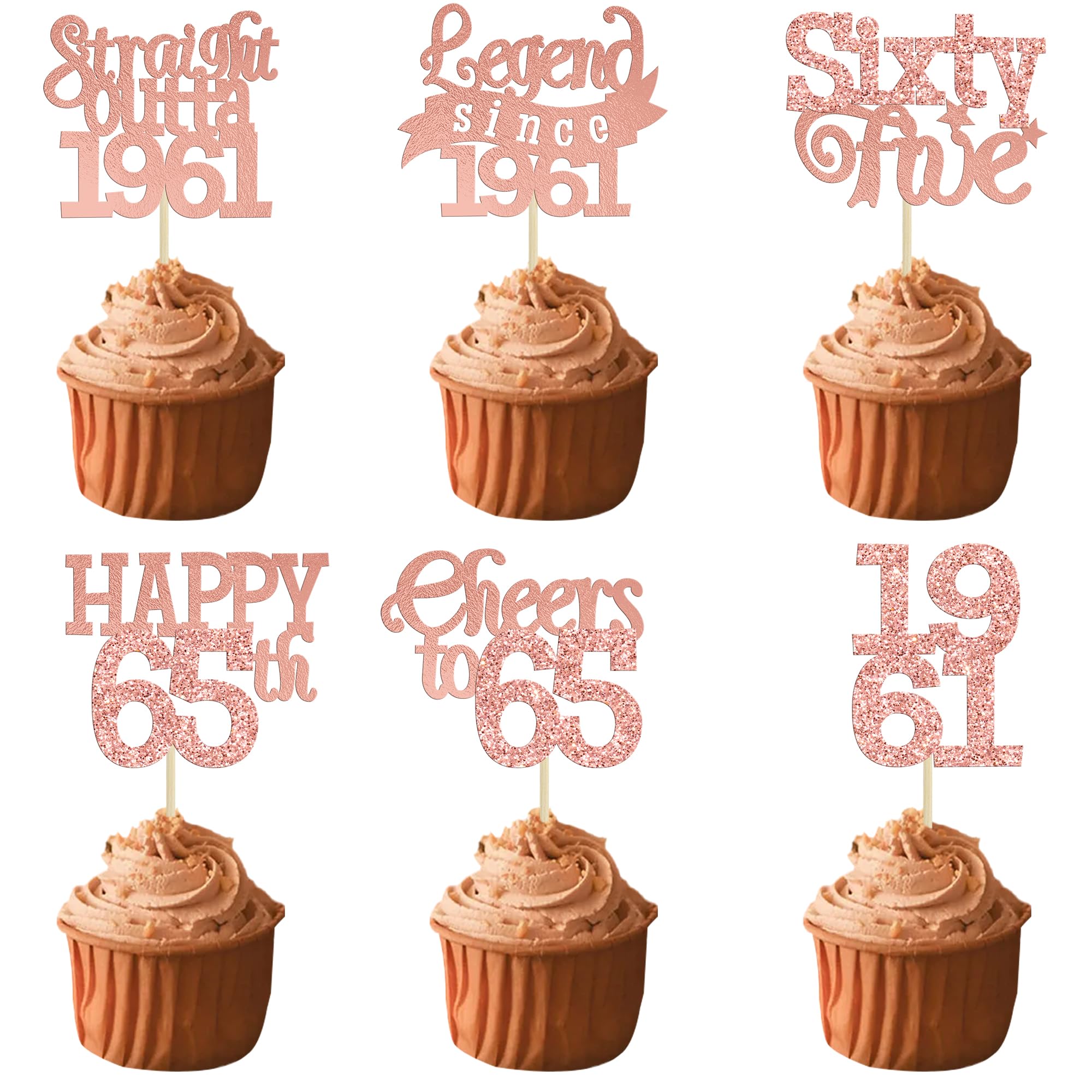 Gyufise 24Pcs Happy 65th Birthday Cupcake Toppers Hello Sixty Five Legend Since 1961 Cupcake Picks Cheers to 65 Years Cake Decorations for 65th Birthday Anniversary Party Supplies Rose Gold