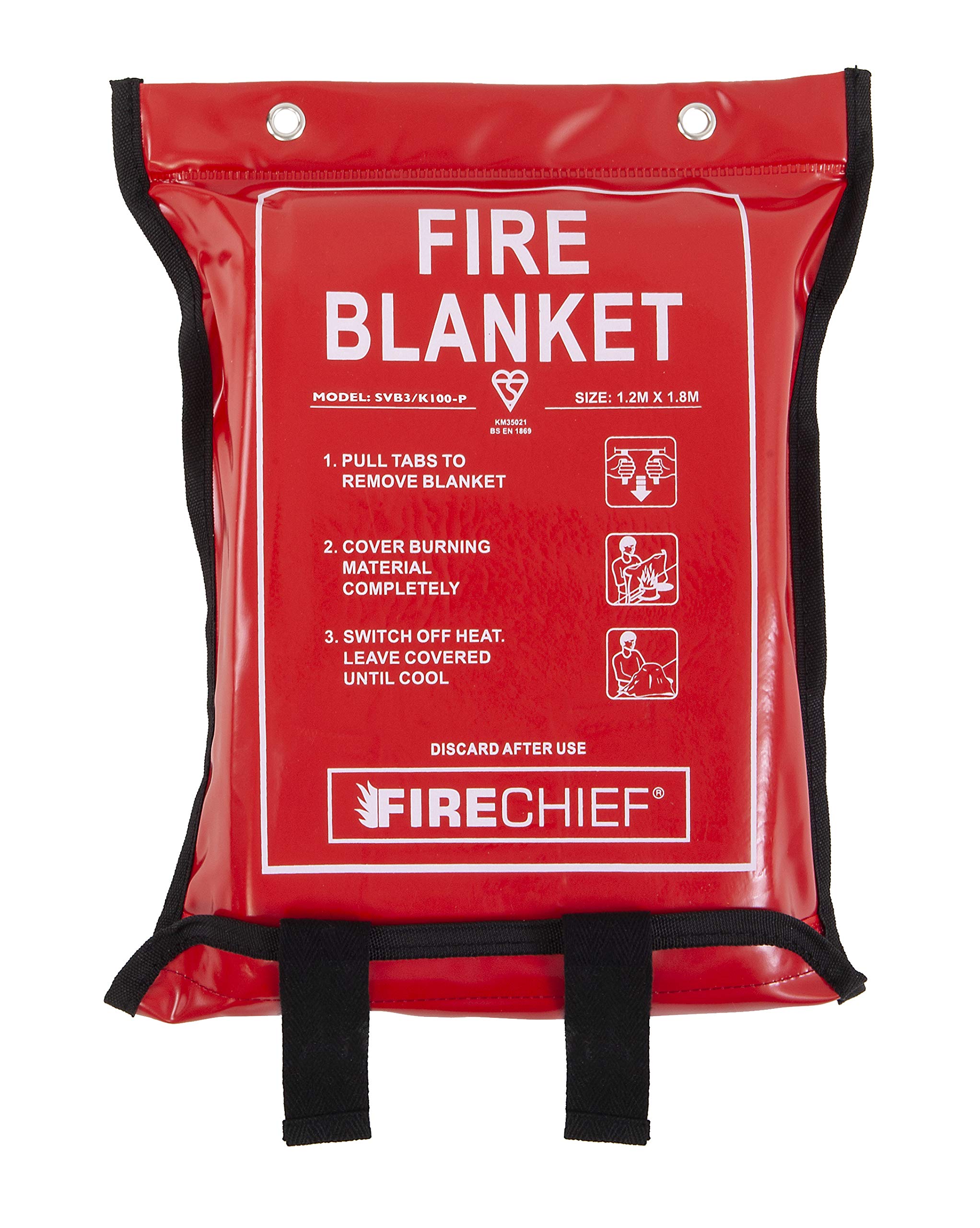 Firechief SVB3/K100-P Premium Kitemarked Fire Blanket | Large Fire Blanket (1.2 m x 1.8 m) | Suited To Use In Kitchen, Study, Garage, Caravan