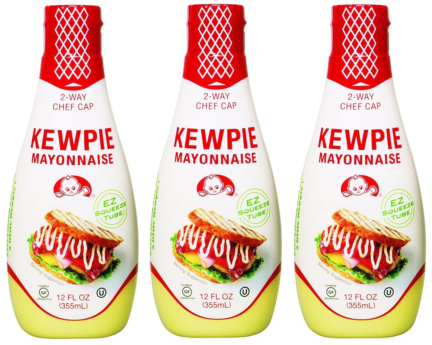 Kewpie Mayonnaise - Japanese Mayo Sandwich Spread Squeeze Bottle - 12 Ounces (Pack of 3)
