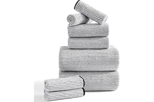 JESSY HOME 8-Piece Premium Towel Set for Bathroom|2 Oversized Large Bath Sheet 35”x70”,2 Hand Towels,4 Washcloths|Soft Cozy Absorbent Fast Dry Polyester Shower Towel Set for Hotel Bathroom Essentials,Black White