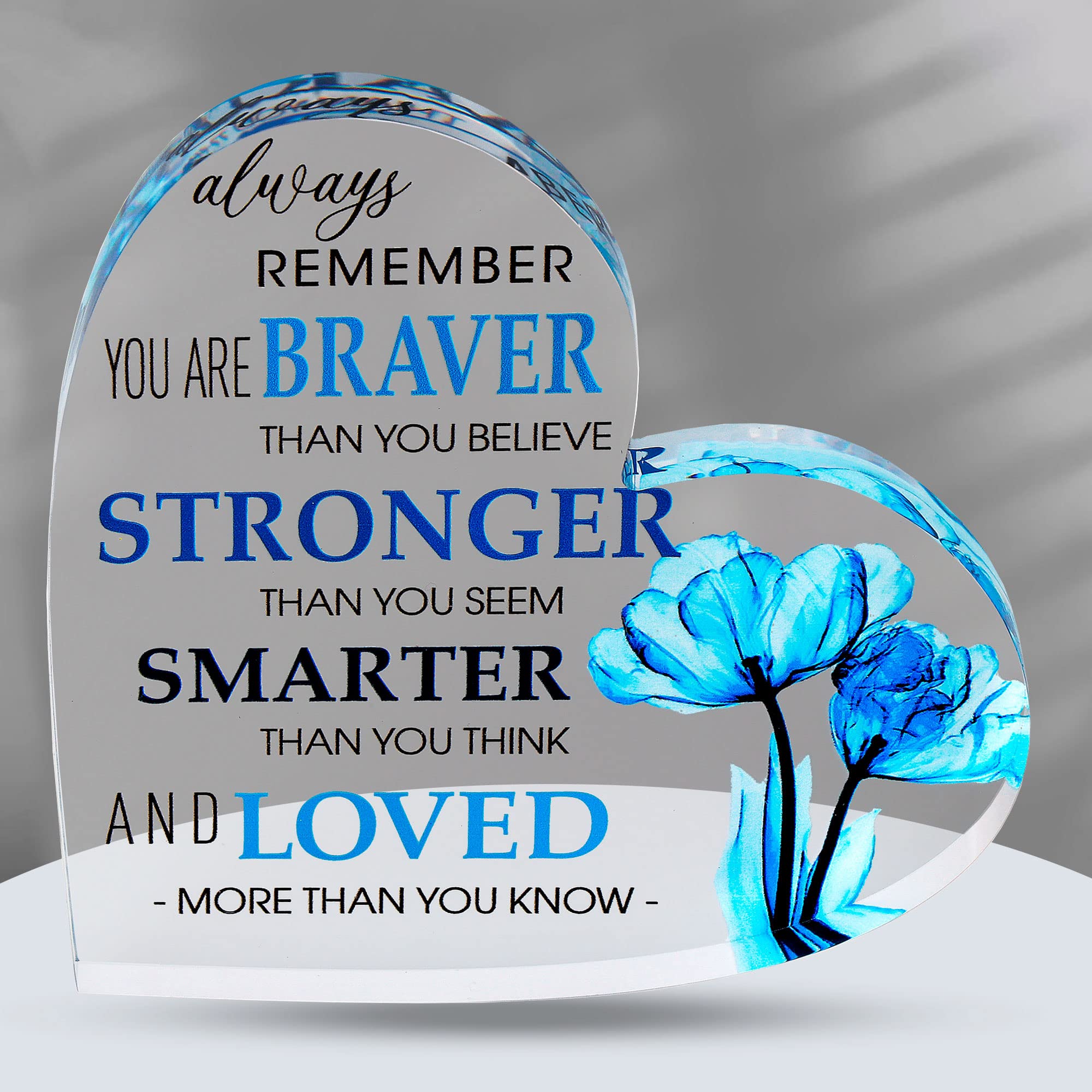 Motivational Hearts - Acrylic Hearts with Heartwarming Message - Inspirational Gifts for Women & Men - Home Office Desk Decor, Colleague Leaving Gifts, Heart - Blue Flower — image 1
