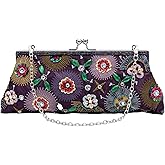 lapulio Colorful Floral Leaves Embroidered Sequined Clutch Purse Small Flower Prom Purse Wedding Handbag Women Evening Bag