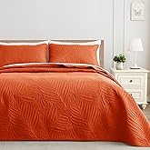 Exclusivo Mezcla King Size Quilt Bedding Set, Lightweight Burnt Orange Quilts King Size for All Seasons, Soft Microfiber Bedspreads Coverlets Bed Cover with Leaf Pattern, 3 Piece