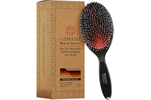 SHASH Since 1869 Hand Made In Germany - Nylon and 100% First Cut Boar Bristle Brush Suitable For Normal to Thick Hair - Gently Detangles, No Pulling or Split Ends - Softens Improves Texture, (Large)