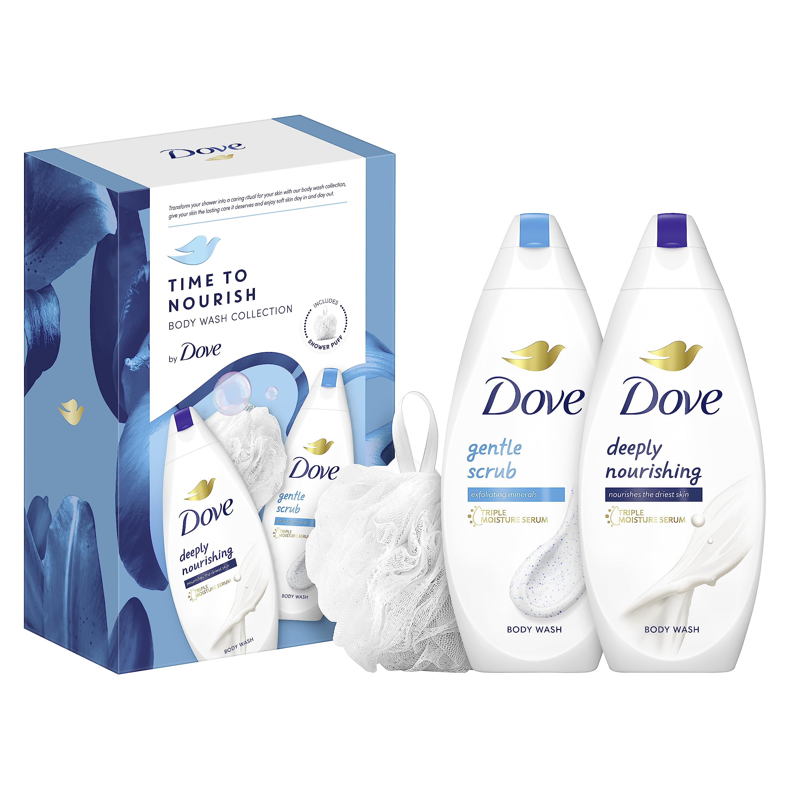Dove Time to Nourish Body Wash Collection Gift Set with a luxury shower puff perfect gifts for her 2 piece — image 1