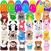 24 PCS Prefilled Easter Eggs with Mini Plush Animals Toys Easter Basket Stuffers/Fillers for Kids Toddlers Plastic Easter Eggs Stuffed Animals Gifts Eggs for Easter Egg Hunt Prizes, Party Favor