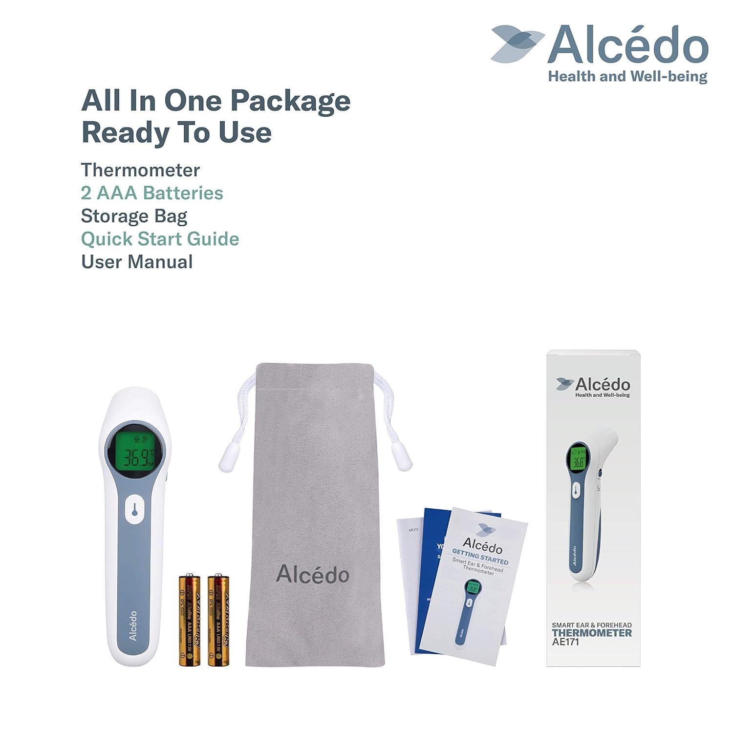 Alcedo Forehead and Ear Thermometer for Adults, Kids, and Baby | Digital Infrared Thermometer for Fever | Touchless, Instant Read, Medical Grade | Pouch and Batteries Included: Industrial & Scientific