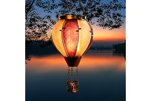 Kelvinlux Hot Air Balloon Outdoor Solar Lantern with Flickering Flame, Hanging Light Waterproof for Garden Patio Yard Party Porch Decor, Solar Glass Lamp for Outside Decorative Gifts (Blue-White)