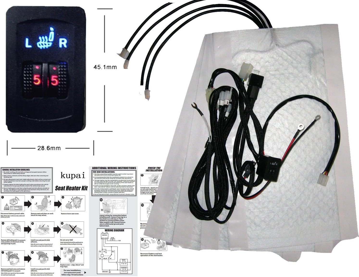 WATERCARBON 2 Seat 12v 5 Dial Switch Car Cushion Heating Pad Electric Heating in Winter Car Heating Cushion Seat Heating Carbon Fiber Multifunction Electric Heated Seats Built-modified