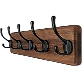 Dseap Wall Mounted Coat Rack: Patented, Heavy-Duty, 17.4" Long 5-Double-Hooks Wooden Hanger Rail for Winter Coats, Hat, Jacket, Clothing - Natural & Black