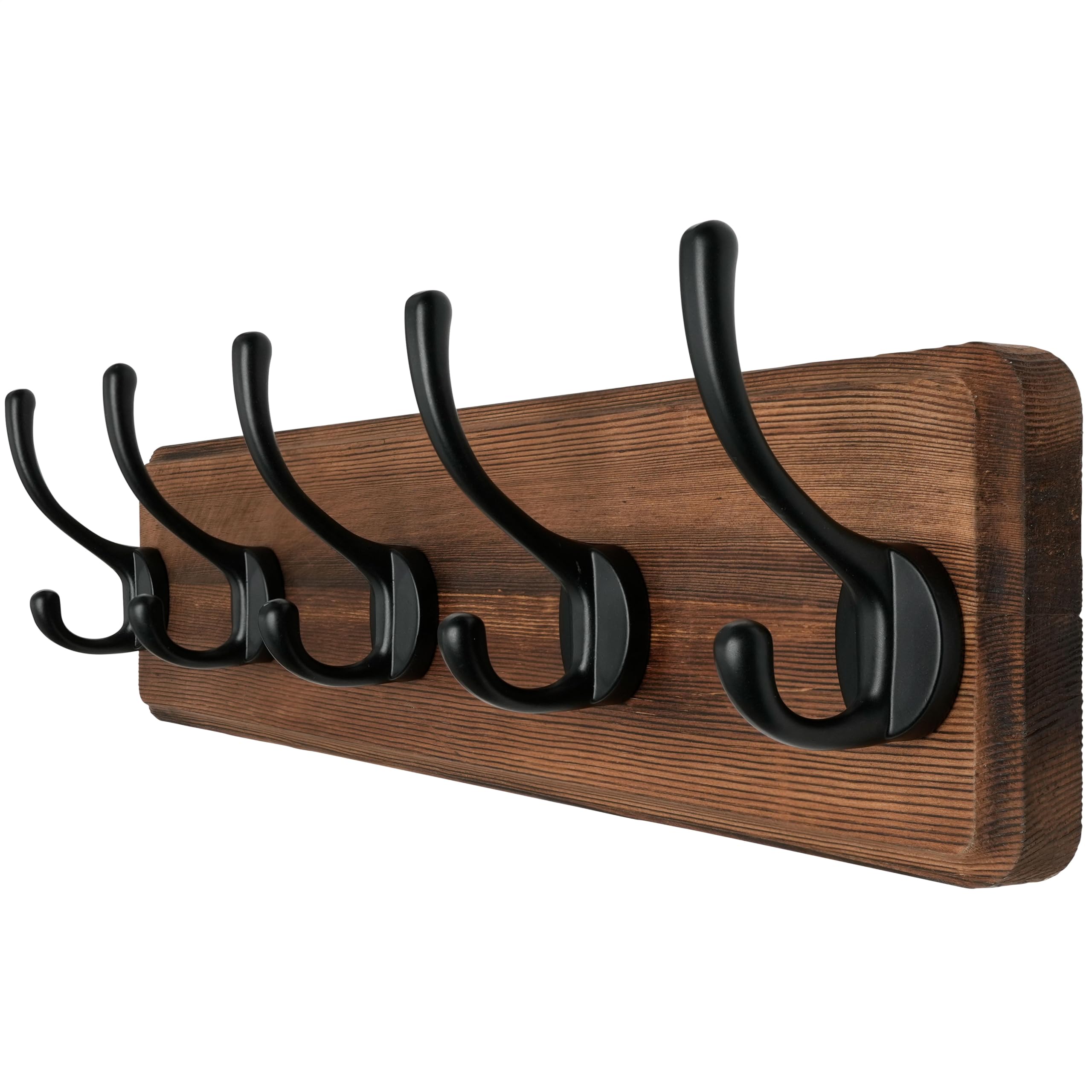 Dseap Coat Rack Wall: Patented, Heavy-Duty, 5-Double-Hooks Wooden Wall Mounted Coat Rack Coat Hanger Hook Rail for Winter Coats Hat Jacket Clothing, Natural & Black