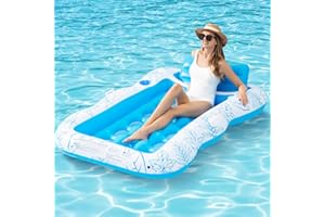 Inflatable Adult Pool Lounger Float - BAIAI Large Beach Sun Tanning Floaty Raft Sunbathing Water Lounge Floaties Tub with Drink Holder - Blow Up River & Lake Suntan Floating Swimming Mattress Mat