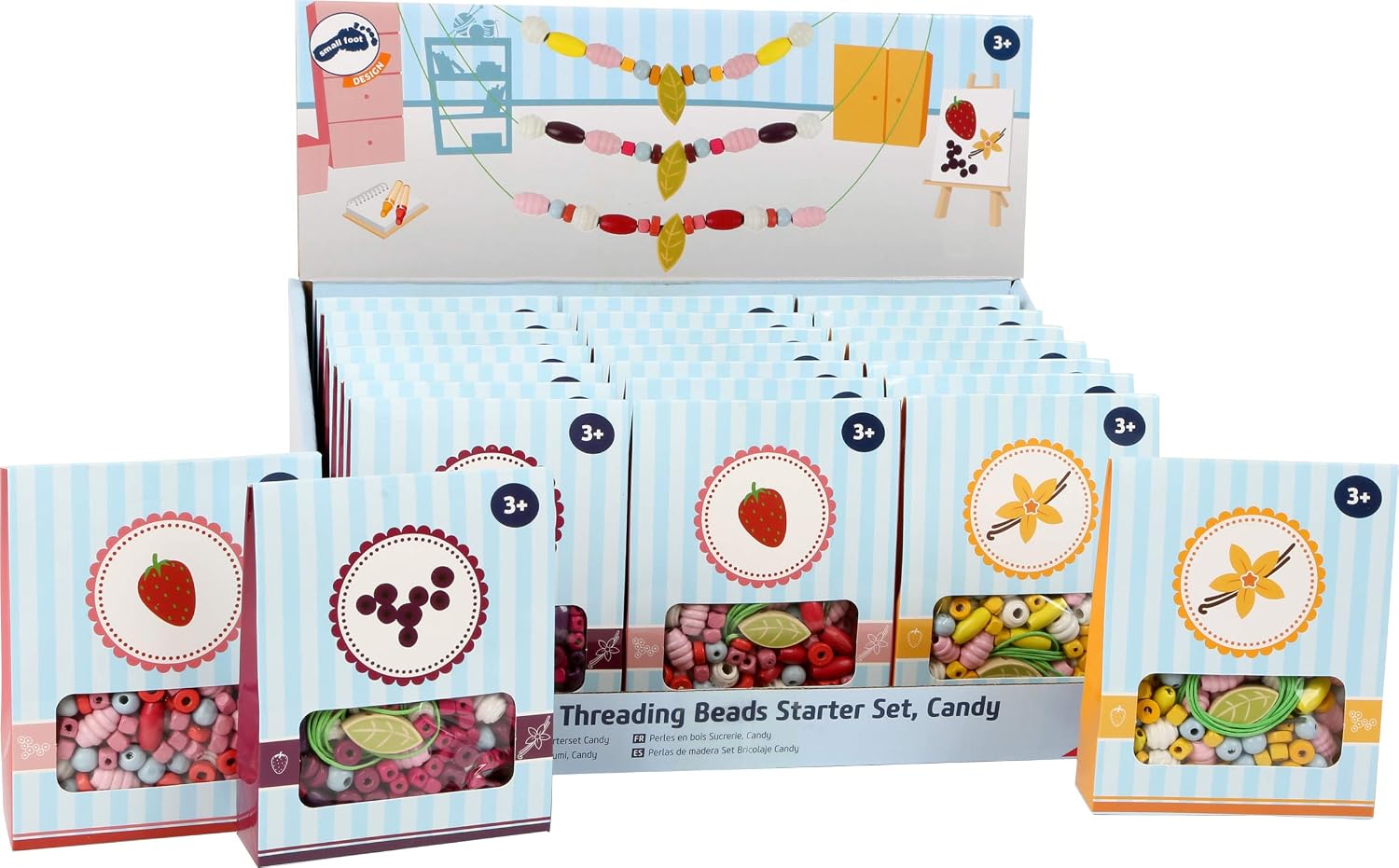 Display Wooden Threading Beads Starter Set, "Candy", Multicolor, Small