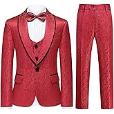RINFAM Boys Tuxedo Suit Set Shawl Lapel Striped Kids 3 Piece Slim Fit Formal Suit with Vest Jacket Pants