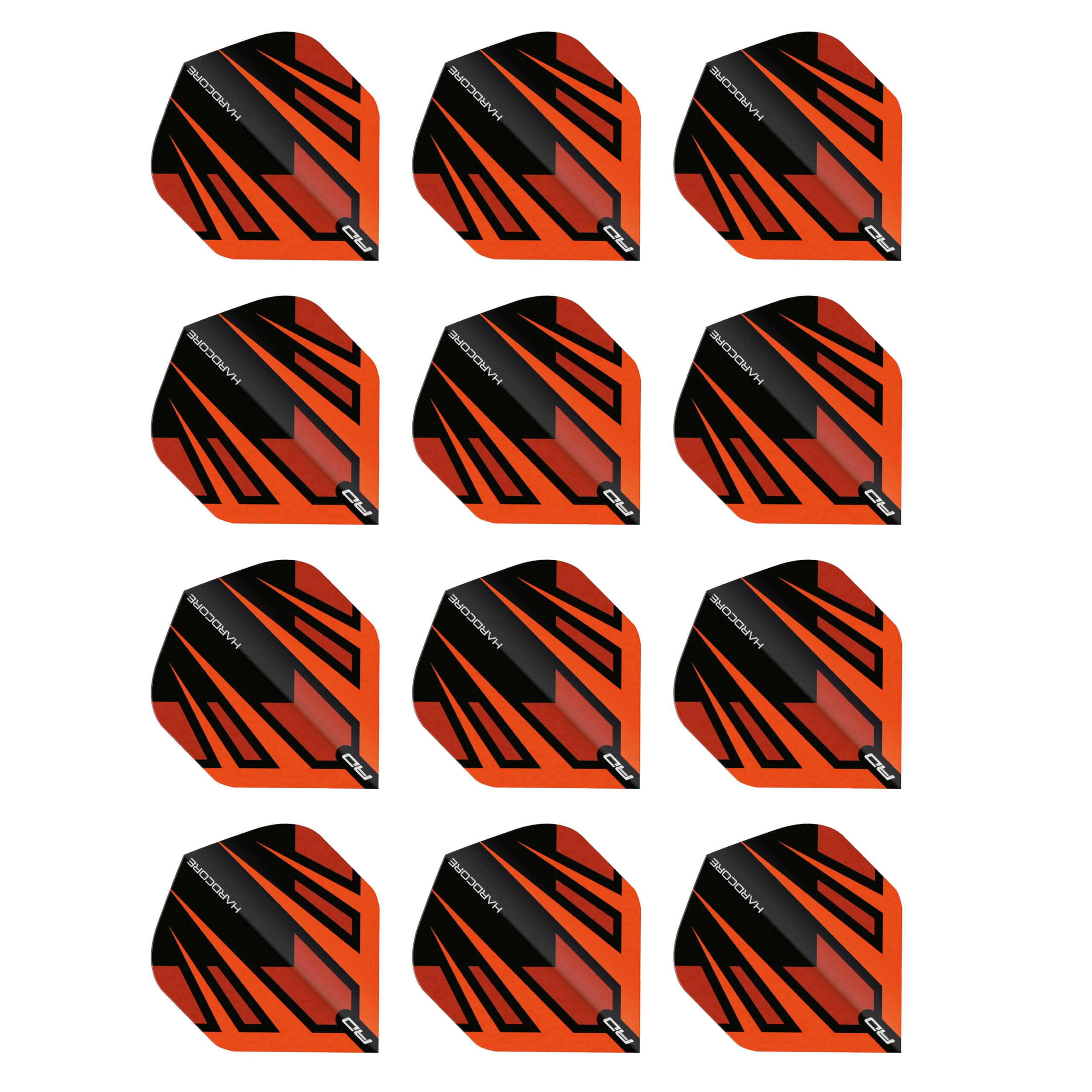 RED DRAGON Hardcore Radical Orange & Black Fan Dart Flights - 4 Sets Per Pack (12 Dart Flights in total)