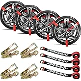 IBITION 4 Pack Car Tie Down Straps for Trailers - 2" x 96" - 3,300 lbs Safe Working Load -Adjustable Wheel Straps for Hauling Cars.