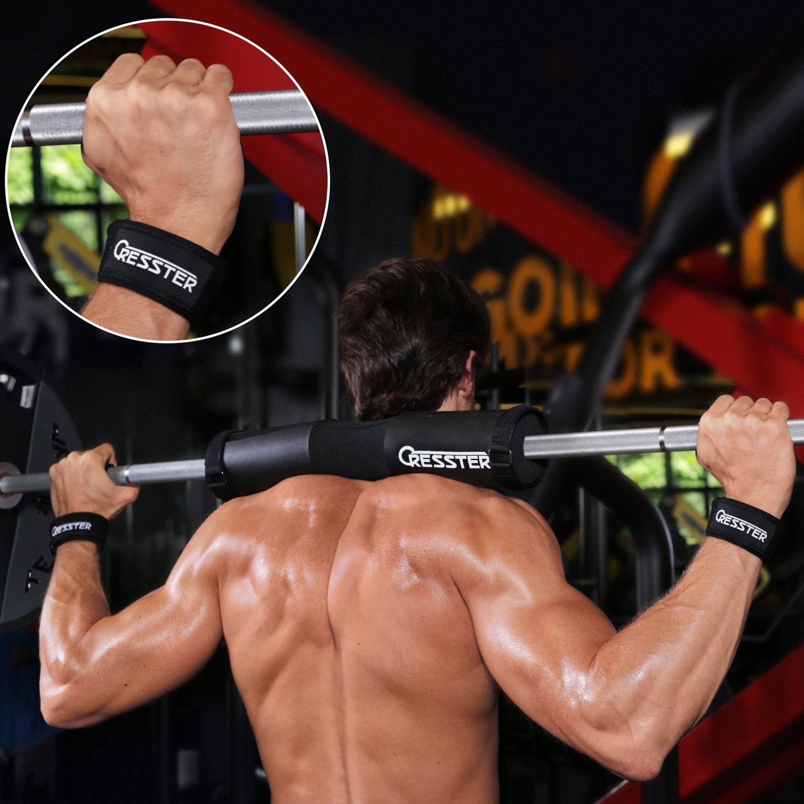 Cresster Barbell Squat Pad And Weight Lifting Wrist Straps Shoulder