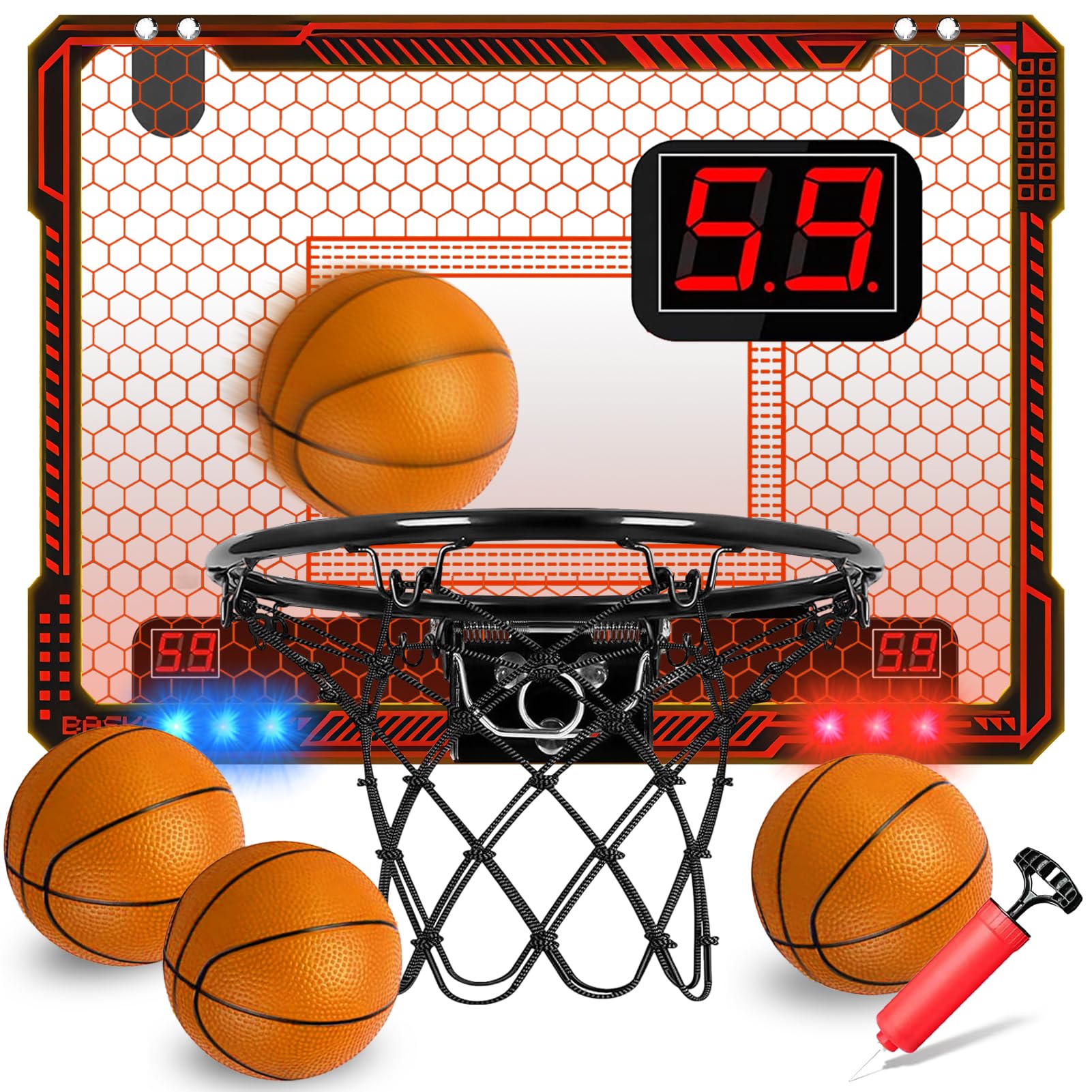 STAY GENT Indoor Basketball Hoop for Kids with Multicolour LED Lights/4 Balls/Automatic Scorer for Bedroom Home Office Over the Door, Mini Basketball Hoop for Kids & Adults Sports Entertainment Games