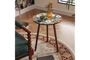 IKSII Small Side Table,Vintage Mini Accent Table Nightstand for Small Spaces,Single Plant Stand Indoor Round Bed Side Tables 