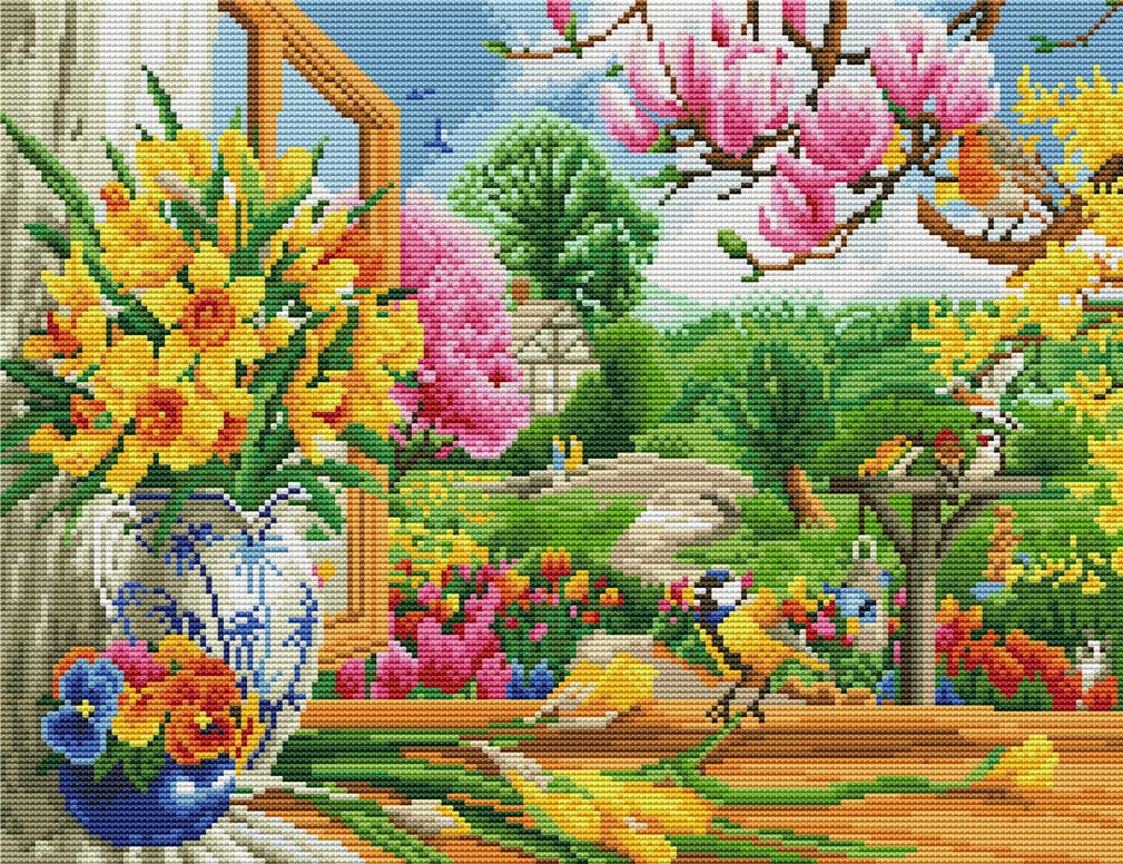 Abillyn Embroidery Cross Stitch Kits Birds and Flowers Stamped with Printed Pattern Starter Kit (Birds)