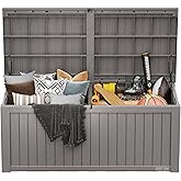 EAST OAK Outdoor Storage Box, 150 Gallon Deck Box, Large Resin Storage Bin for Patio Cushions, Gardening Tools, Lockable, Waterproof and UV Resistant, Grey