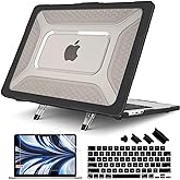 Batianda Upgraded Heavy Duty Case for MacBook Air 15 inch 2025 2024 2023 Release M4 M3 M2 Chip,Honeycomb Hybrid TPU + Matte PC Armor with Reinforced Kickstand,Stable Stand for Long Desk Work, Black