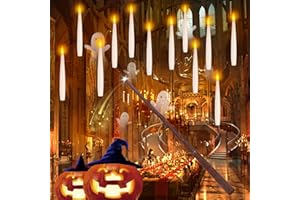 NURADA Floating Candles with Wand Remote Timer - Magic LED Hanging Flameless Taper Candles Flickering Battery Operated for Birthday Theme Party Halloween Home Window Decor - White 12 Pack