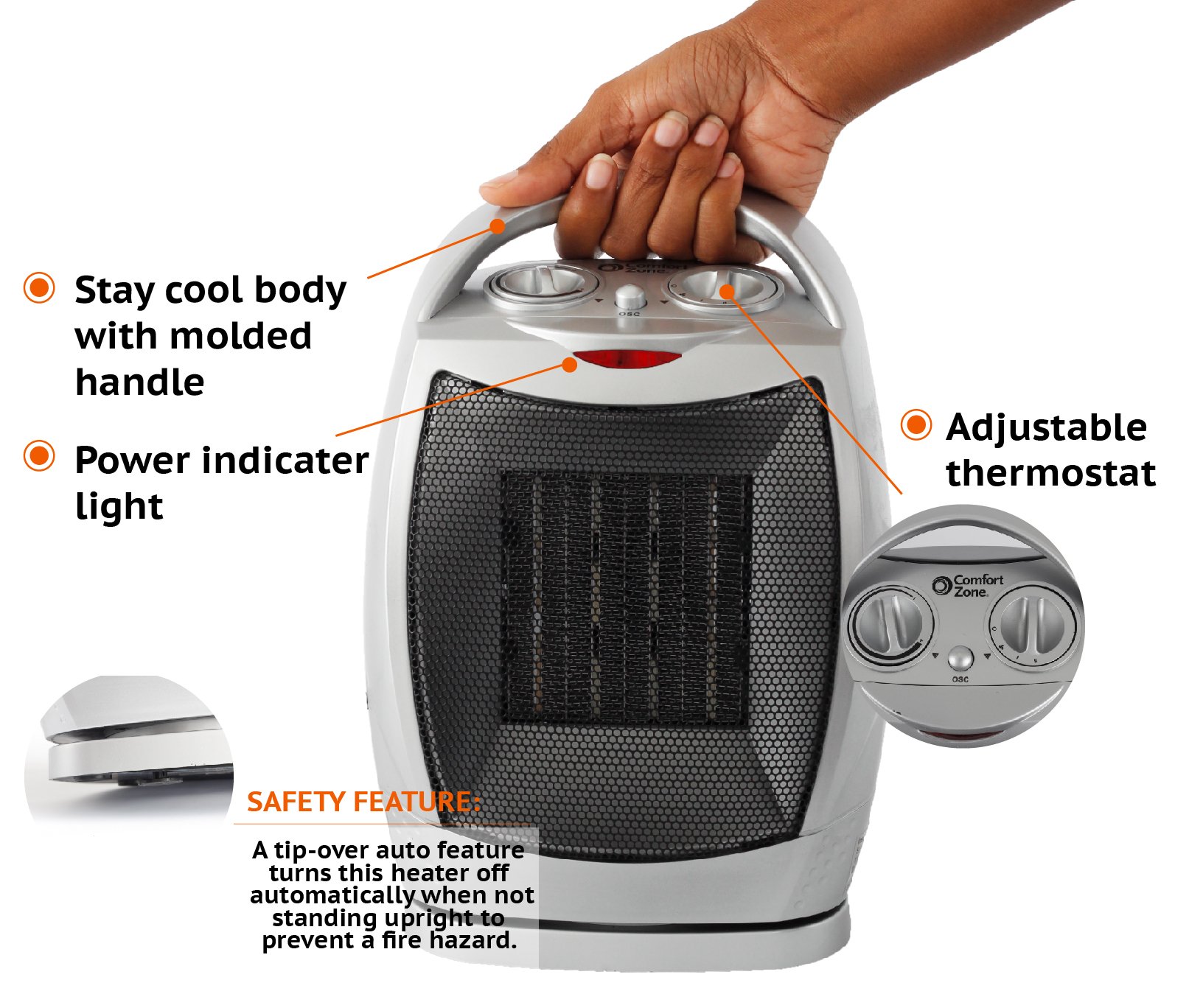 Oscillating Space Heater Forced Fan Heating with Stay Cool Housing
