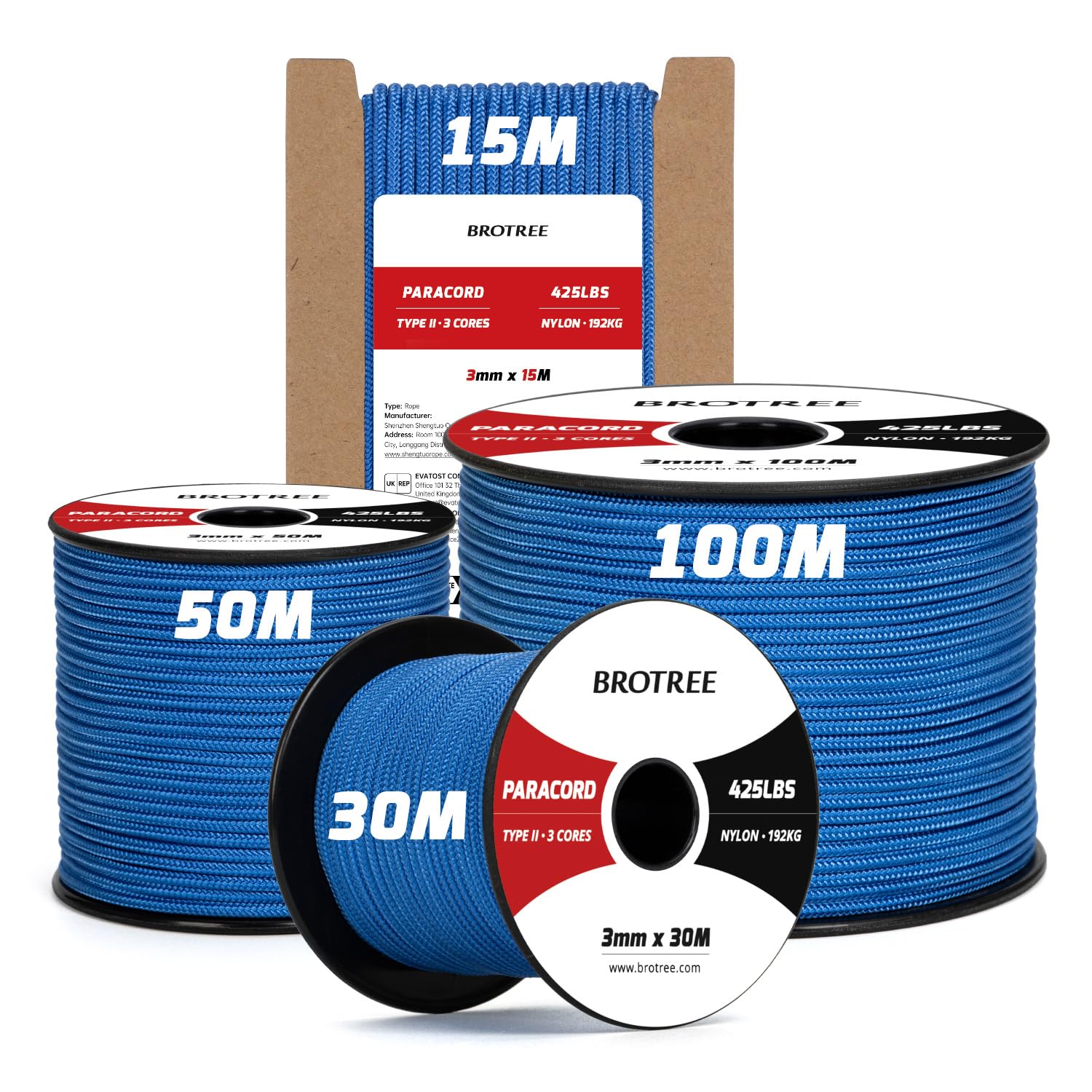 Brotree 3mm Paracord 425 100% Nylon 100M Rope 3 Strands Type II Parachute Cord for Outdoor, Craft, DIY - 192kg Breaking Load (Dark Blue)