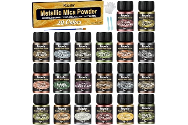 Roizefar Mica Powder - 20 Colors x 5 g Metallic Pigment Powder, Glitter Powder for Epoxy Resin, Soap Paint, Nail Polish, Resi