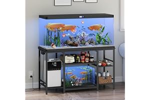 MAHANCRIS 55-75 Gallon Fish Tank Stand with Power Outlet, 3-Tier Metal Frame Aquarium Stand, Heavy Duty Reptile Terrarium Tank Stand, 52.0" L x 19.7" W x 29.9" H, 800 LBS Capacity, Black FTBK55E01