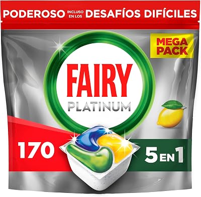 Fairy Platinum Lemon, All-in-One Dishwasher Cápsulas, 170 Cápsulas, Para as sobras mais difíceis, limpa até mesmo a gordura do filtro