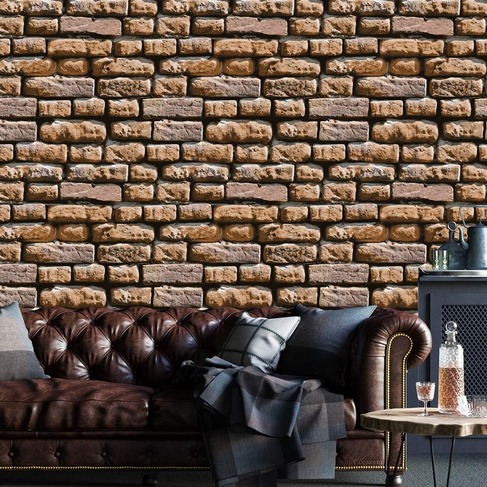 JZ·HOME 3002 Distressed Brick Wallpaper Roll, Faux Brick Wallpaper