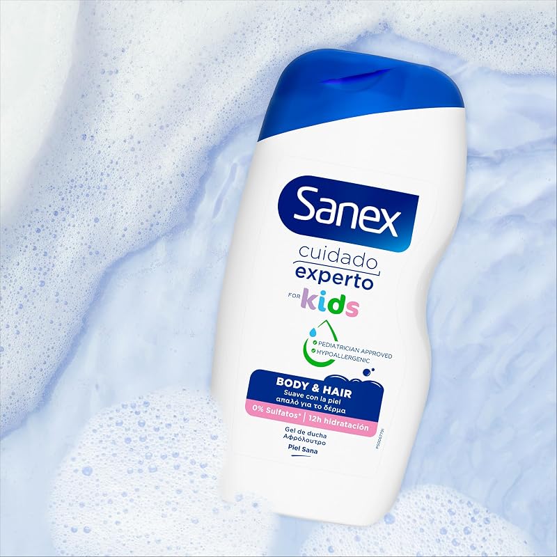 Sanex Expert Care Kids Shower Gel, Pack 6 Uds x 475ml, Gel para Crianças, Hipoalergénico, 12H de Hidratação, Dermatologicamente Testado, Aprovado pelo Pediatra