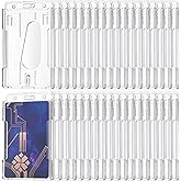 32 Pack Vertical 2-Card ID Badge Holde, Heavy Duty Plastic Badge Holders with Thumb Slot, Clear Protector Cover for Credit Cards, IDs, Licenses and Passes