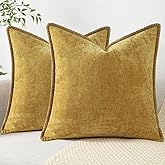 decorUhome Spring Chenille Soft Cozy Throw Pillow Covers 20x20 Set of 2, Modern Farmhouse Boho Velvet Decorative Pillow Cases with Stitched Edge for Couch Sofa Bed Home Decor, Mineral Yellow
